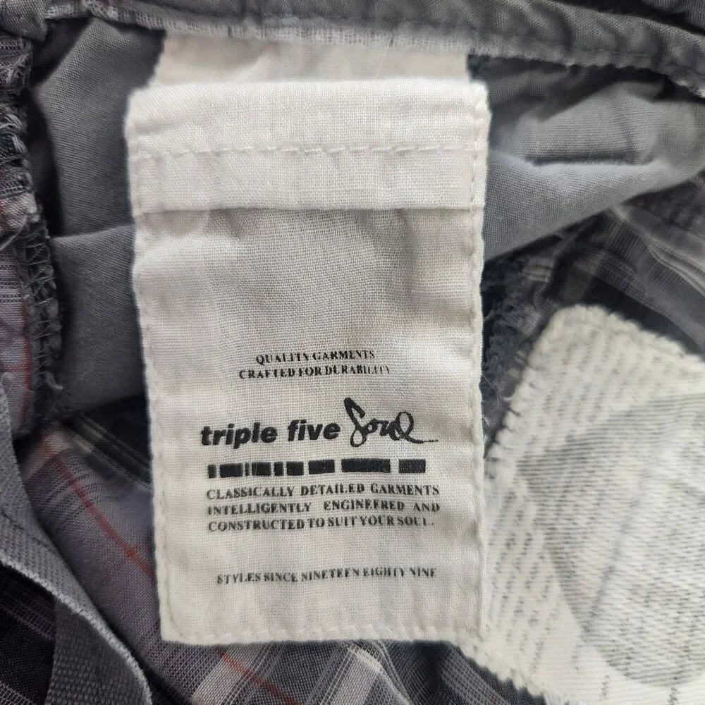 VTG 555 Soul Essentials-Gray Plaid Mens Cargo Shorts-Cinch Leg/Waist-Thrashed 36